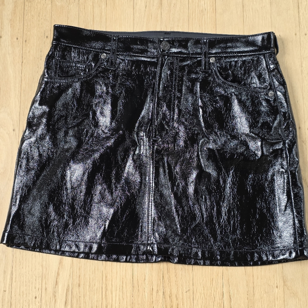 🏵GAP Black Faux Distressed Leather Mini Skirt Size 8R
